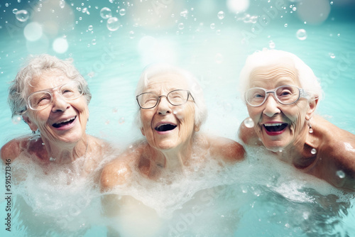 Old ladies in pool doing aquagymnastics. Generative AI © Mihai Zaharia