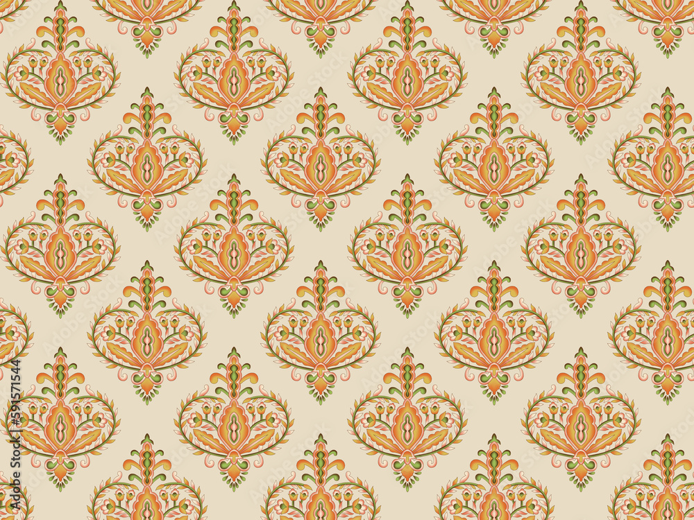 Blue, red and green Turkish seamless pattern with luxury floral ornament. Traditional Arabic, Indian motifs. Great for fabric and textile, wallpaper, packaging or any desired idea.