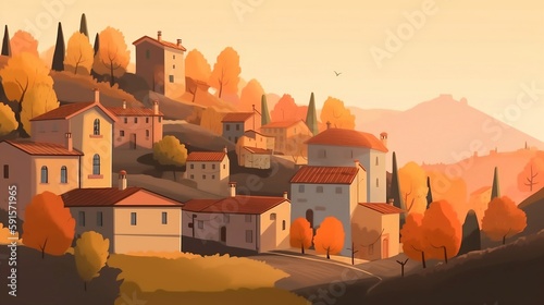   ozy Italian village in cartoon style created with Generative AI technology