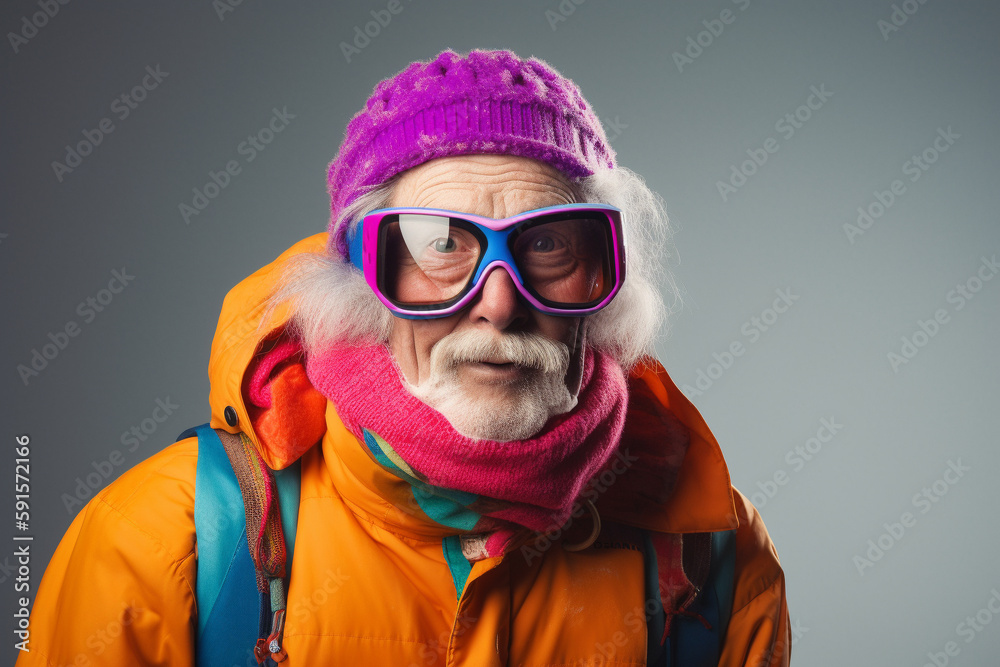 Old man in ski outfit. Generative AI