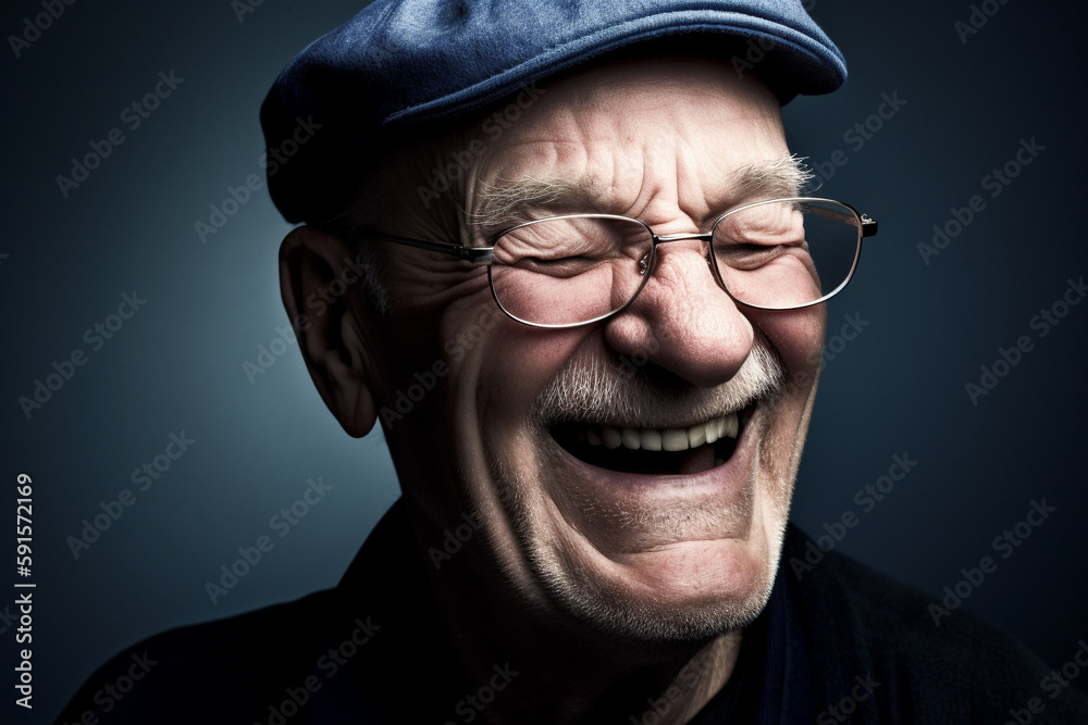 Portrait of an old man laughing. Generative AI. Portrait of an old man laughing. Generative AI.