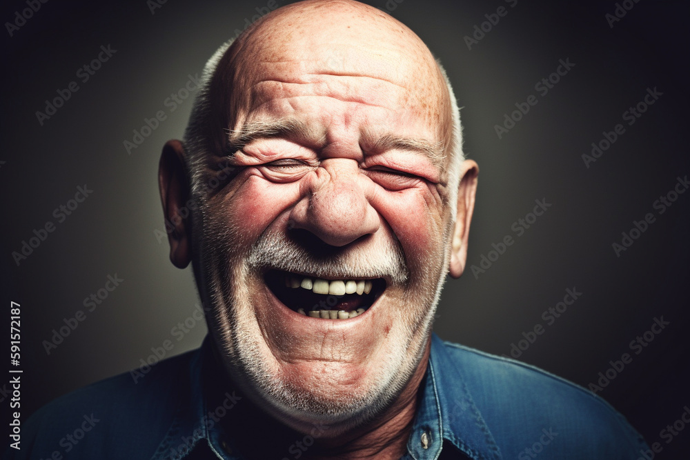 Obraz premium Portrait of an old man laughing. Generative AI.
