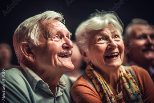 Old couple of husband and wife, enjoying retirement - they are attending a concert. Generative AI