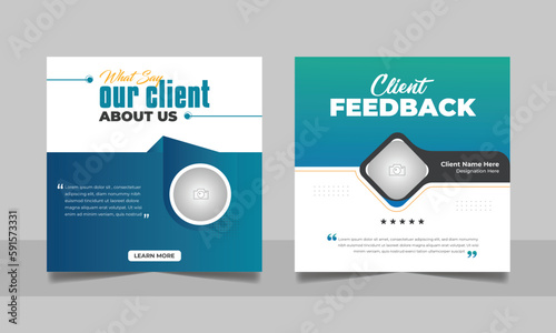 Customer feedback review social media post banner testimonial design square flyer web template set.