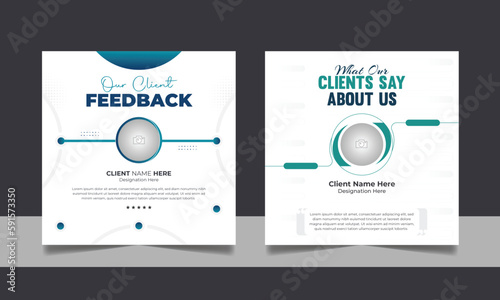 Customer feedback review social media post banner testimonial design square flyer web template set.