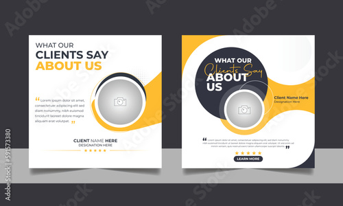 Customer feedback review social media post banner testimonial design square flyer web template set.