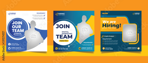 Hiring job vacancy social media post banner template set. Business we are hiring employee square flyer design.