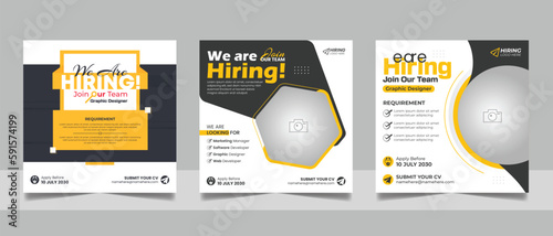 We are hiring job vacancy social media post marketing banner design template with black yellow color.
