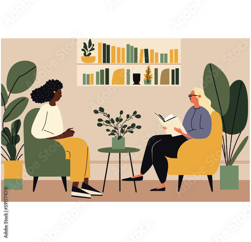 Psychology therapy. woman sitting and talking to psychologist. psychotherapy concept
