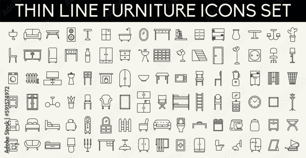 thin line furniture icons set