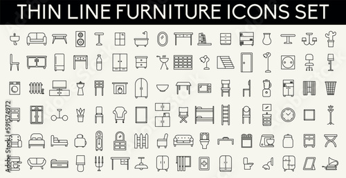 thin line furniture icons set