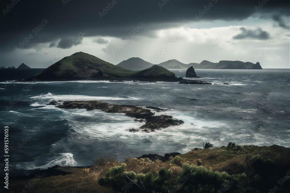 typhoon landscape with island at the horizon, generative ai typhoon landscape with island at the horizon, generative ai