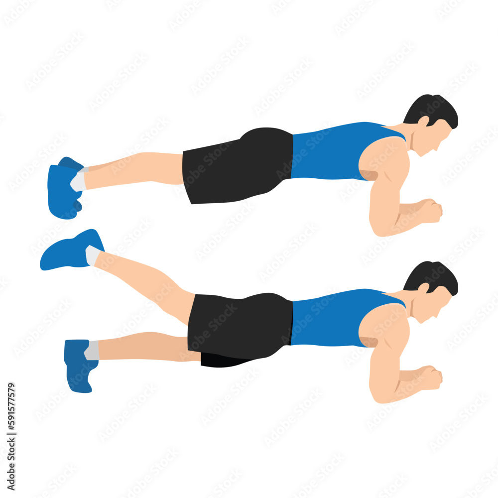 Exercise guide by Man doing Plank leg raises in 2 steps Exercise guide by Man doing Plank leg raises in 2 steps
