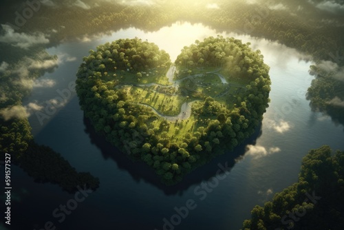 Nature in shape of heart. Earth Day or sustainable concept. AI Generated. © ShniDesign