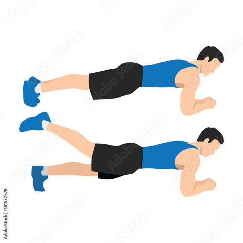 Exercise guide by Man doing Plank leg raises in 2 steps