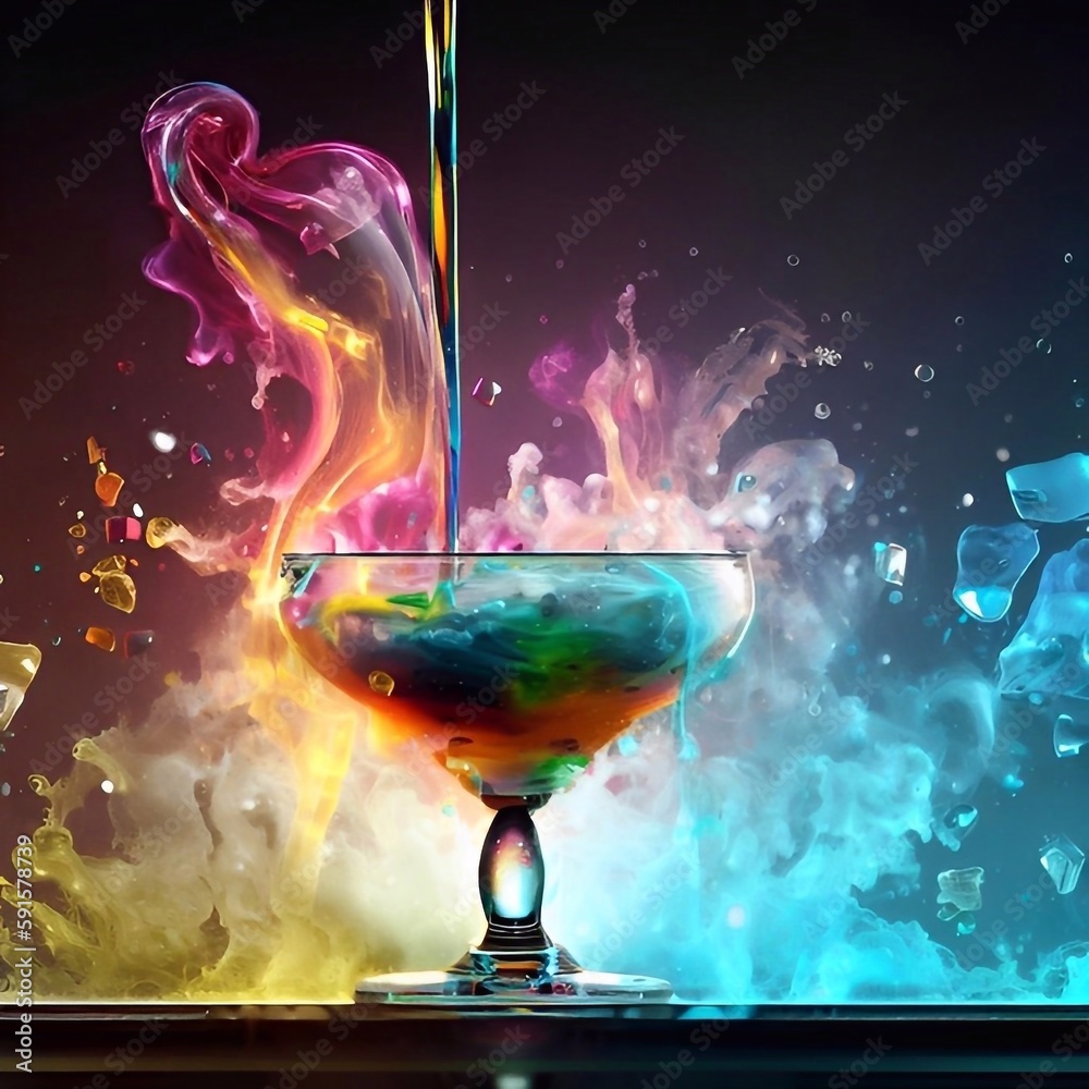 Beautiful rainbow cocktail pouring