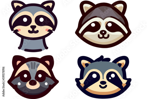 Set of funny cartoon racoon