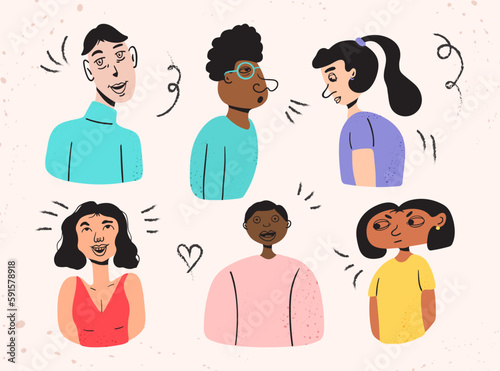 Quirky portraits. Diverse people. Cute funny character. Trendy modern art. Cartoon, minimal, abstract contemporary style. Avatar, icon, poster, logo templates. Hand drawn Vector isolated illustrations