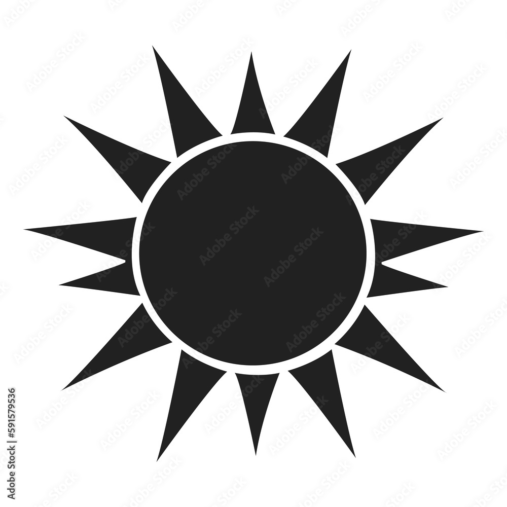 Black and white sun clipart. Sun silhouette illustration.
