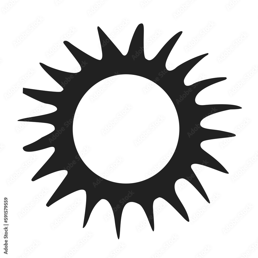Black and white sun clipart. Sun silhouette illustration.