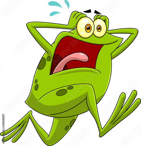 Scaring Frog Cartoon Character Running. Vector Hand Drawn Illustration Isolated On Transparent Background