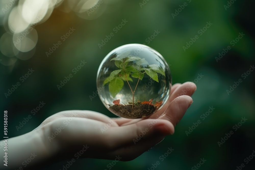 Plabt Growing inside a Sphere - Hand Holding - Eco Concept 