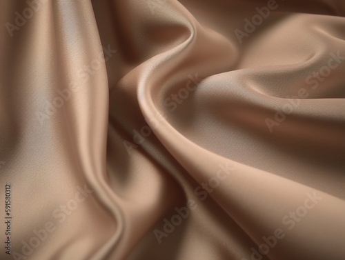 Glamouröse Seidenoase: Beige brauner seidiger Stoff, schimmernde Textur, luxuriöse Qualität, elegante Optik, sinnlicher Charme - Perfekt für Mode, luxuriöse Raumakzente, Generativ AI 1 photo