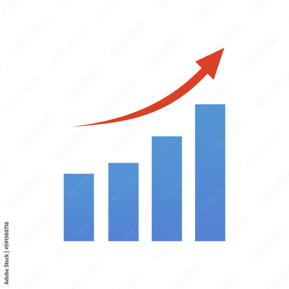Chart up arrow illustration. The chart goes up with a blue arrow. Chart up arrow illustration. The chart goes up with a blue arrow.