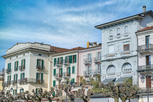 Bellagio village, Como lake in Italy, typical houses in the historic center 