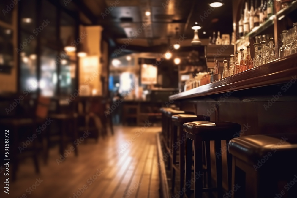 Empty bar blurred interior. Generative AI