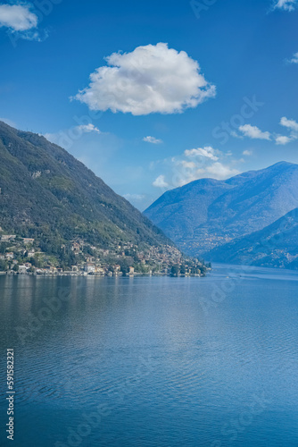 Como city in Italy, view of the city from the lake, with mountains in background  © Pascale Gueret