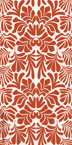 Brown white abstract background with tropical palm leaves in Matisse style. Vector seamless pattern.