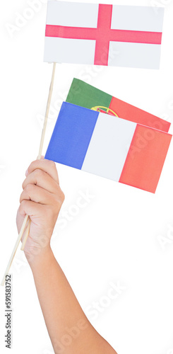 Cropped hand holding various flags