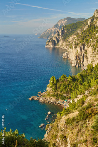 Rocky Cliffs and Mountain Landscape by the Tyrrhenian Sea. Amalfi Coast  Italy.