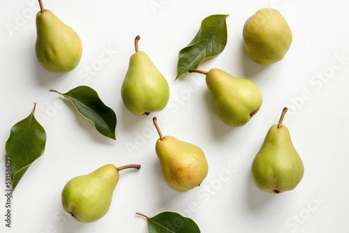 Pear, Top down view on white background,  generative ai, Fresh tasty fruit