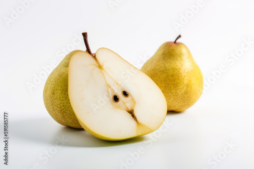 Sliced pear, white background, generative ai, Fresh tasty fruit