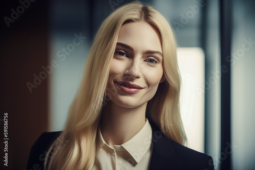 Generative AI illustration of Attractive female CEO of a large company dressed in luxury business fashion