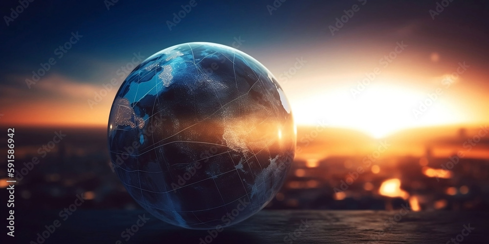 Global Communication Concept with Blurred Earth Planet in Background and Copyspace Global Communication Concept with Blurred Earth Planet in Background and Copyspace