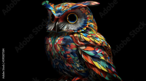 Isolated Colorful 3D Owl On Black Background  Generative Ai