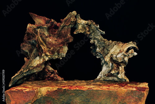 A Rock Shelf for a Product Display, Showing an Artistic Effect to the Stone Surface with a Dried Carbon Tree Root Arch. 