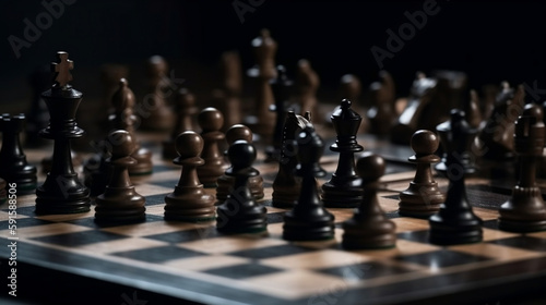 Pieces on chess board for playing game and strategy, Generative Ai