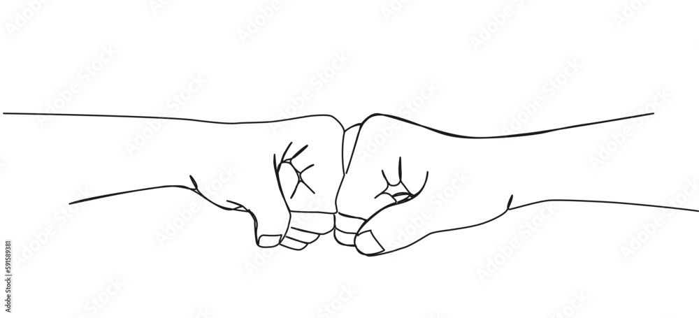 continuous single line drawing of two people doing a fist bump, line art vector illustration continuous single line drawing of two people doing a fist bump, line art vector illustration