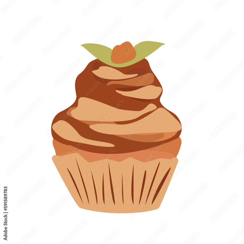 Chocolate muffin. Cupcake on a white background. Icon. Isolated sweet cake decorated with berry. Vector illustration. Chocolate muffin. Chocolate muffin. Cupcake on a white background. Icon. Isolated sweet cake decorated with berry. Vector illustration. Chocolate muffin.