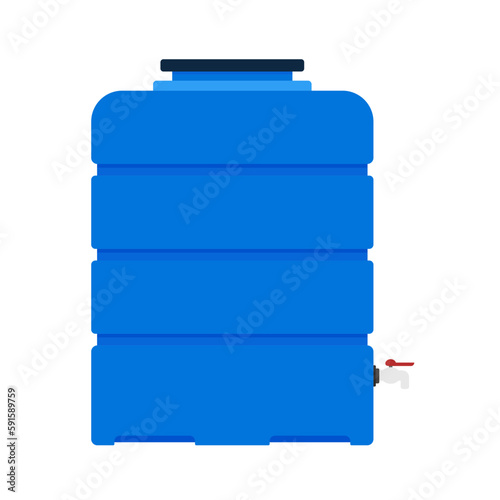 Water tank vector. Tap. Blue water tank on white background.
