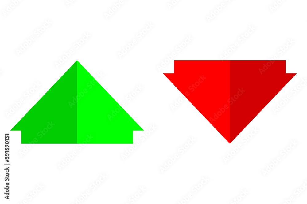 Red and green arrows against white background Red and green arrows against white background