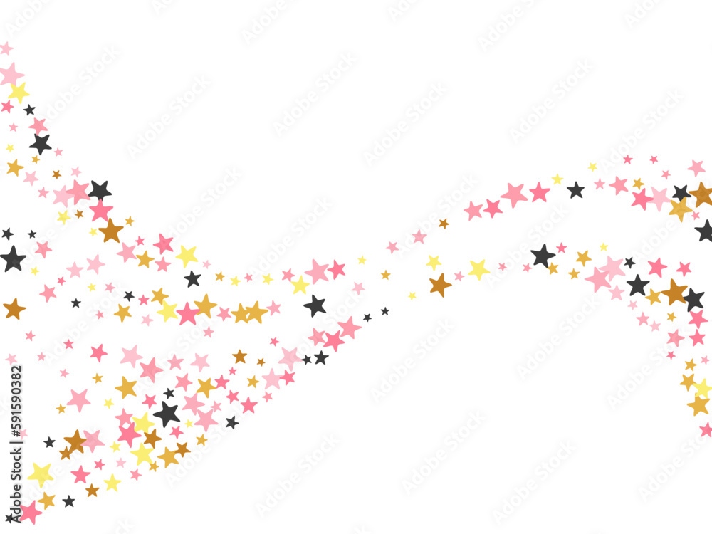 Decorative black pink gold stars magic scatter background. Little stardust spangles New Year decoration elements. Wedding stars magic pattern. Sparkle confetti greeting decor.