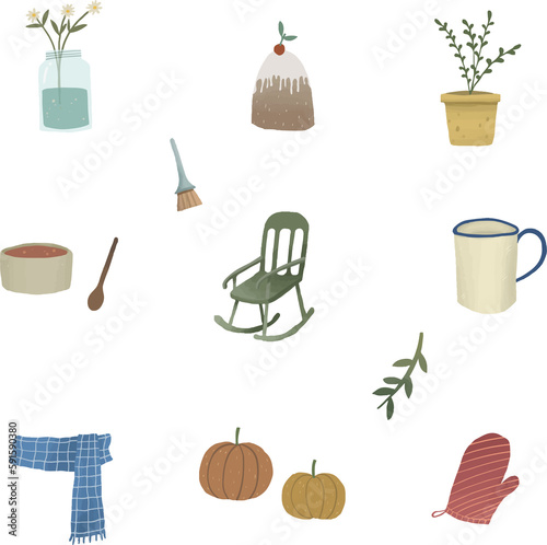 cute kitchen tools hand drawn set.