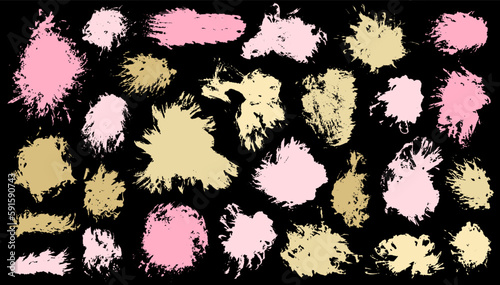 Watercolor messy daub vector group. Freehand smudge blotch vintage shapes. Droplet splash web sticker backdrop batch. Brush stroke gouache stains drawing.