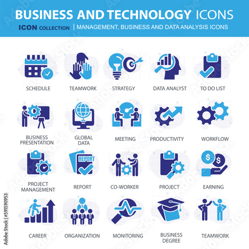 Icons collection for business and management. Concept icons for statistics, accounting, action plan and business ideas. Flat vector illustration	
