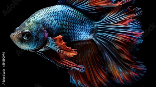 The Siamese fighting fish  Betta splendens   commonly known as the betta  is a freshwater fish  isolated on black background. Generative AI